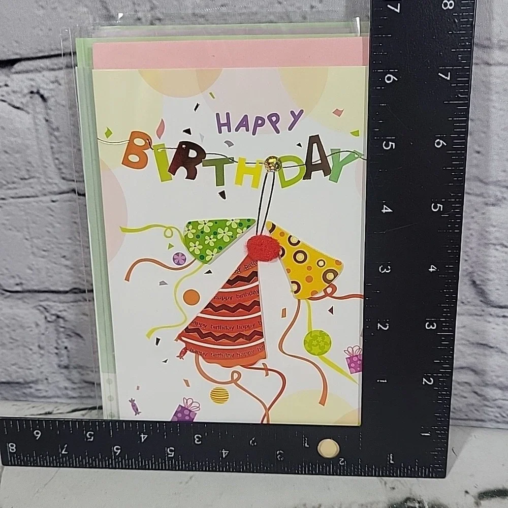 New Greeting Cards Lot Of 4 Happy Birthday 3D Clip-Art With Envelopes